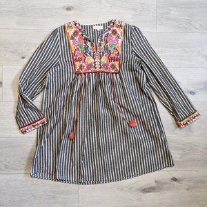 velzera embroidered dress Flowy Gauze Embroidered V-Neck Dress Mustard / One Size main image 1